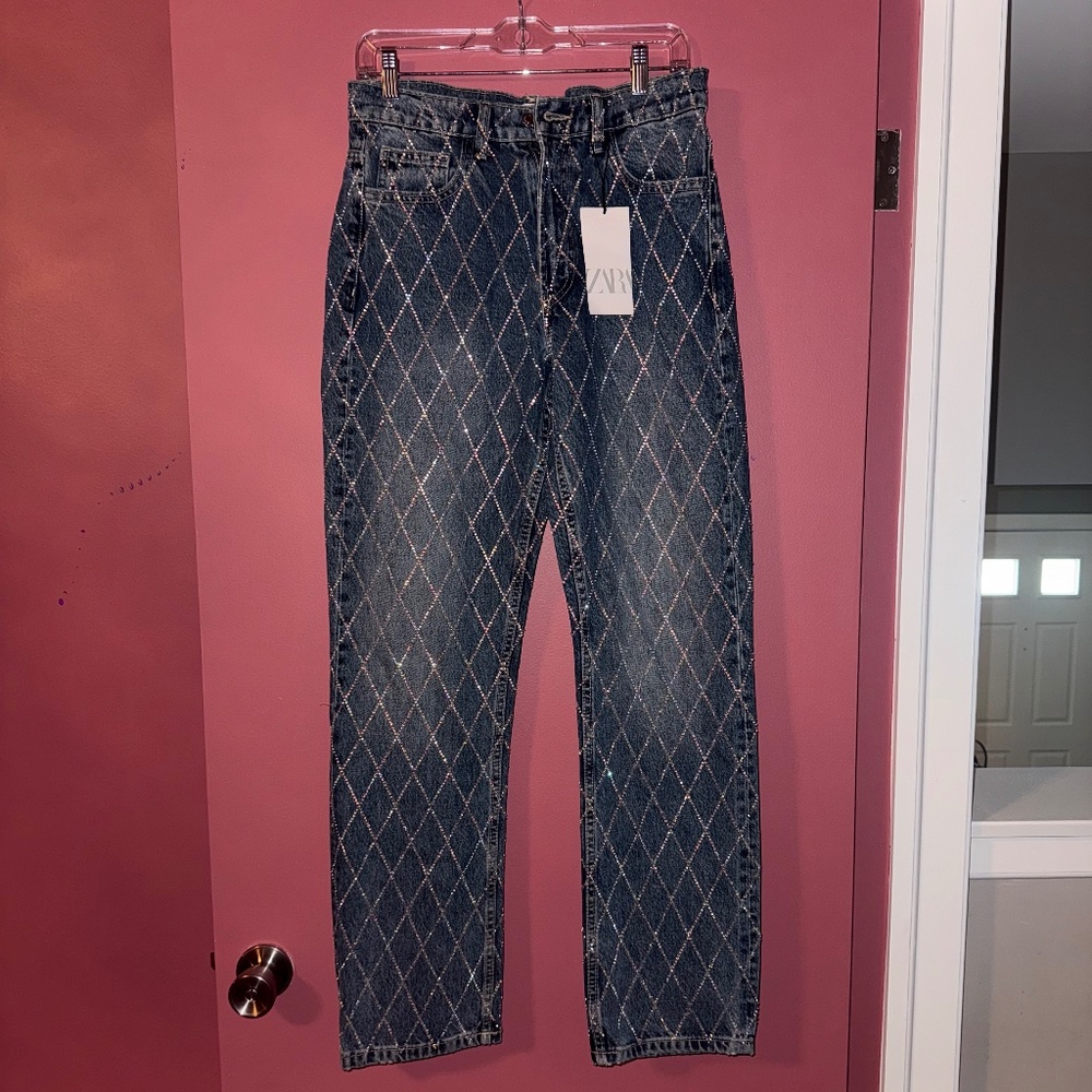 Zara rhinestone jeans brand new with tags sold out style!